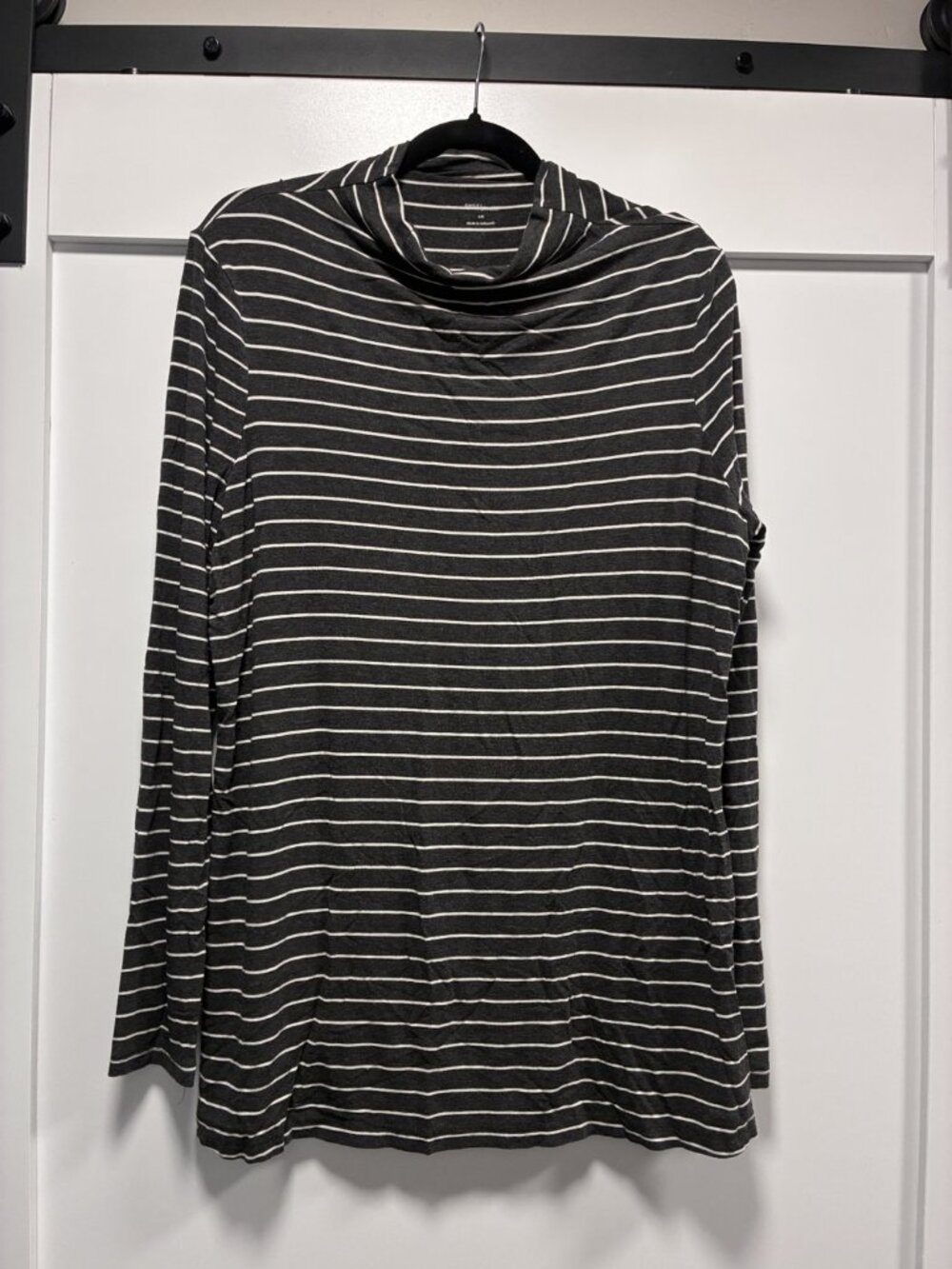 Daily Ritual Striped Mock Neck Long Sleeve Top Size L Charcoal Gray White